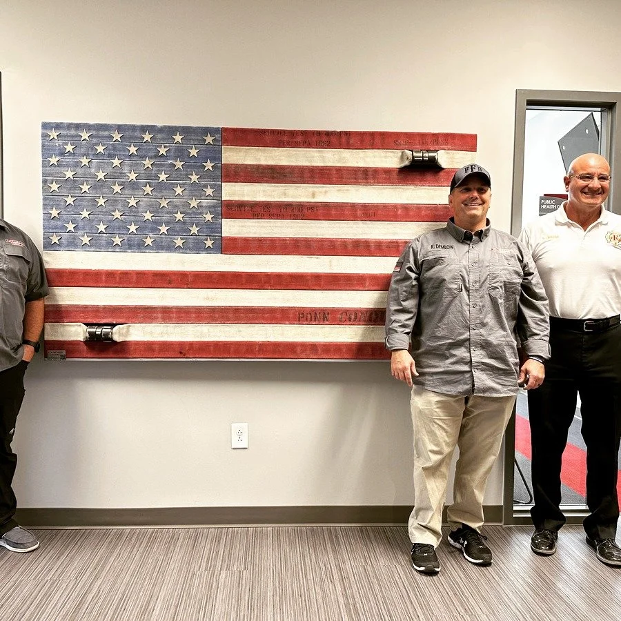 🚒🇺🇸 Happy Anniversary, Fishers Fire Department Station 91! 🇺🇸🚒

On September 27, 2022, Station 391&rsquo;s newly renovated headquarters became home to Flag #29, a rustic Engine Series fire hose flag created by @brotherhooddesignscorporation. Th