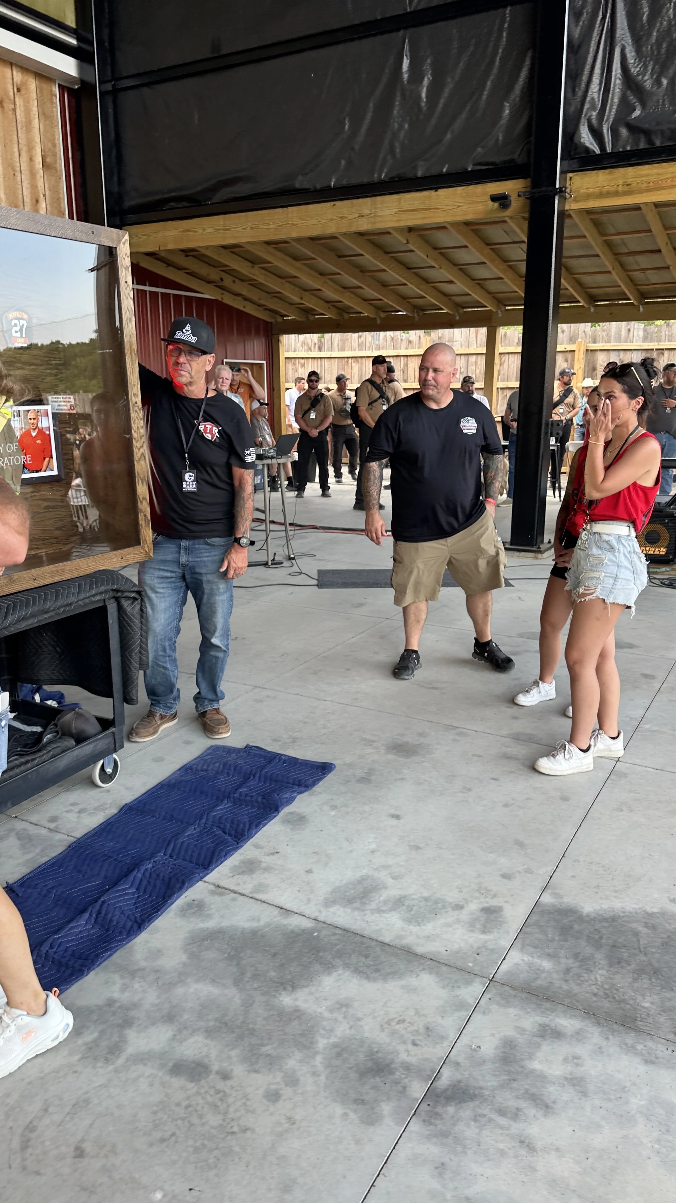 Custom fire gear display case from BDC - unveiled at the memorial on 7/12/25 - presented to Helen, Kaylee, Allyson Comperatore and Buffalo Twp Volunteer Fire Company