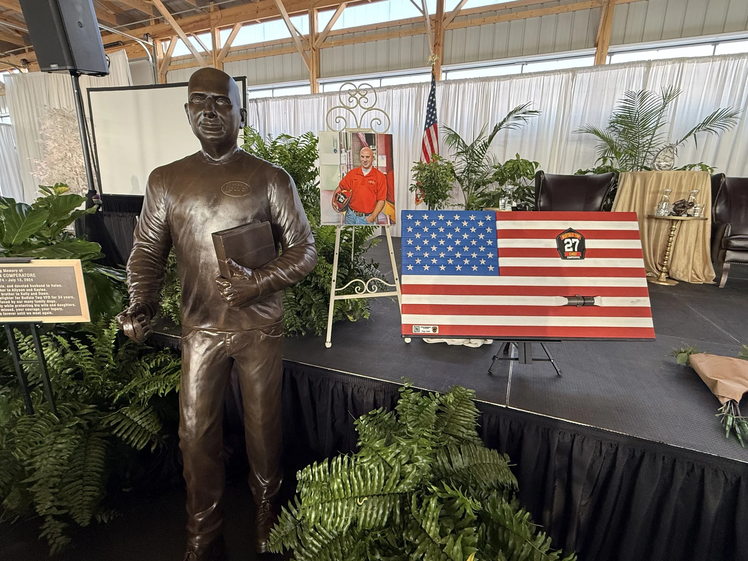Chief Corey Comperatore - Celebration of Life - 7/13/25 - Butler Farm Show Fairgrounds - Butler, PA - BDC Memorial Flag Dedication - Made of fire hose from Corey's firehouse!