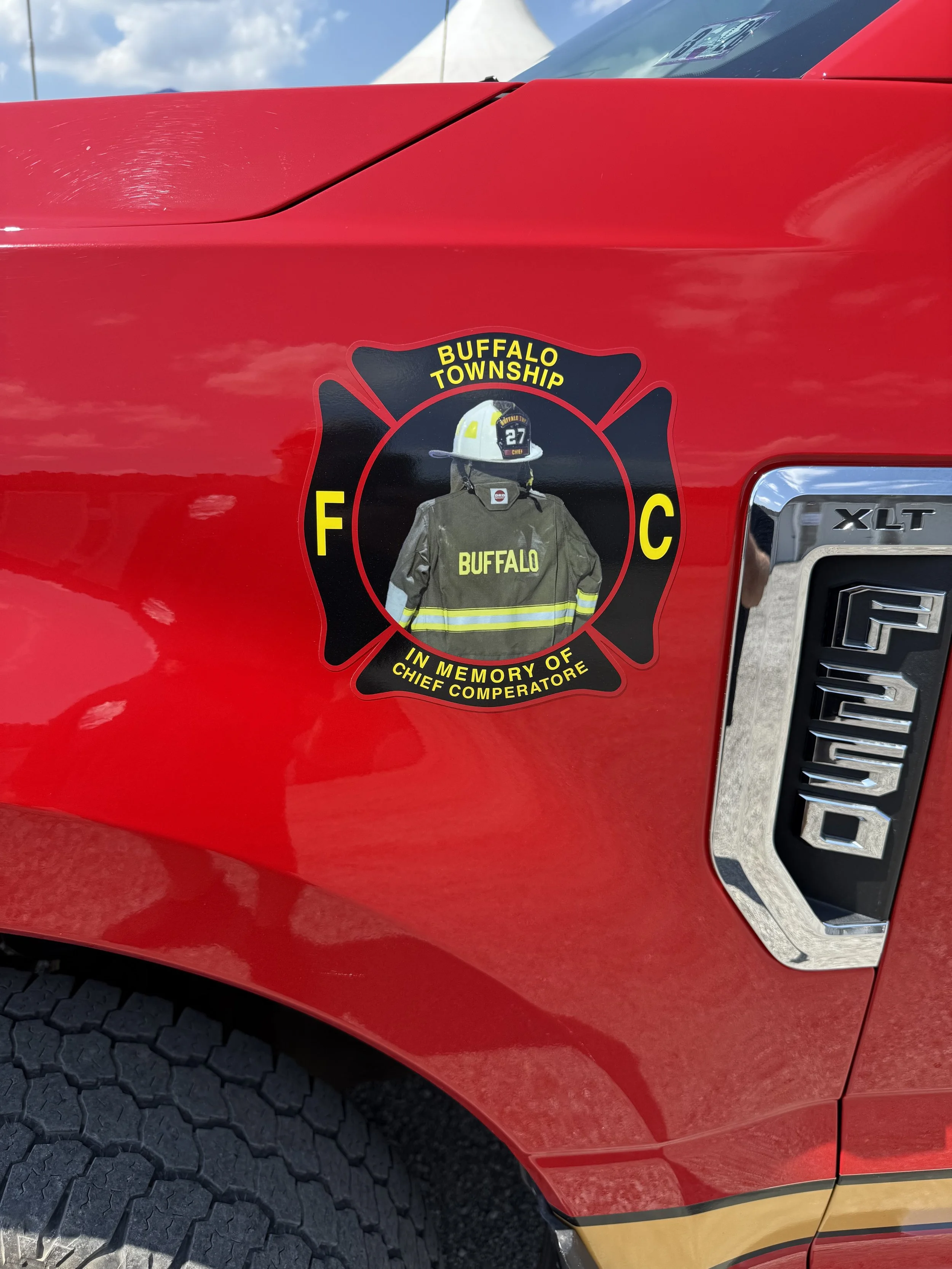 Corey Comperatore memorial sticker on BTVFC truck