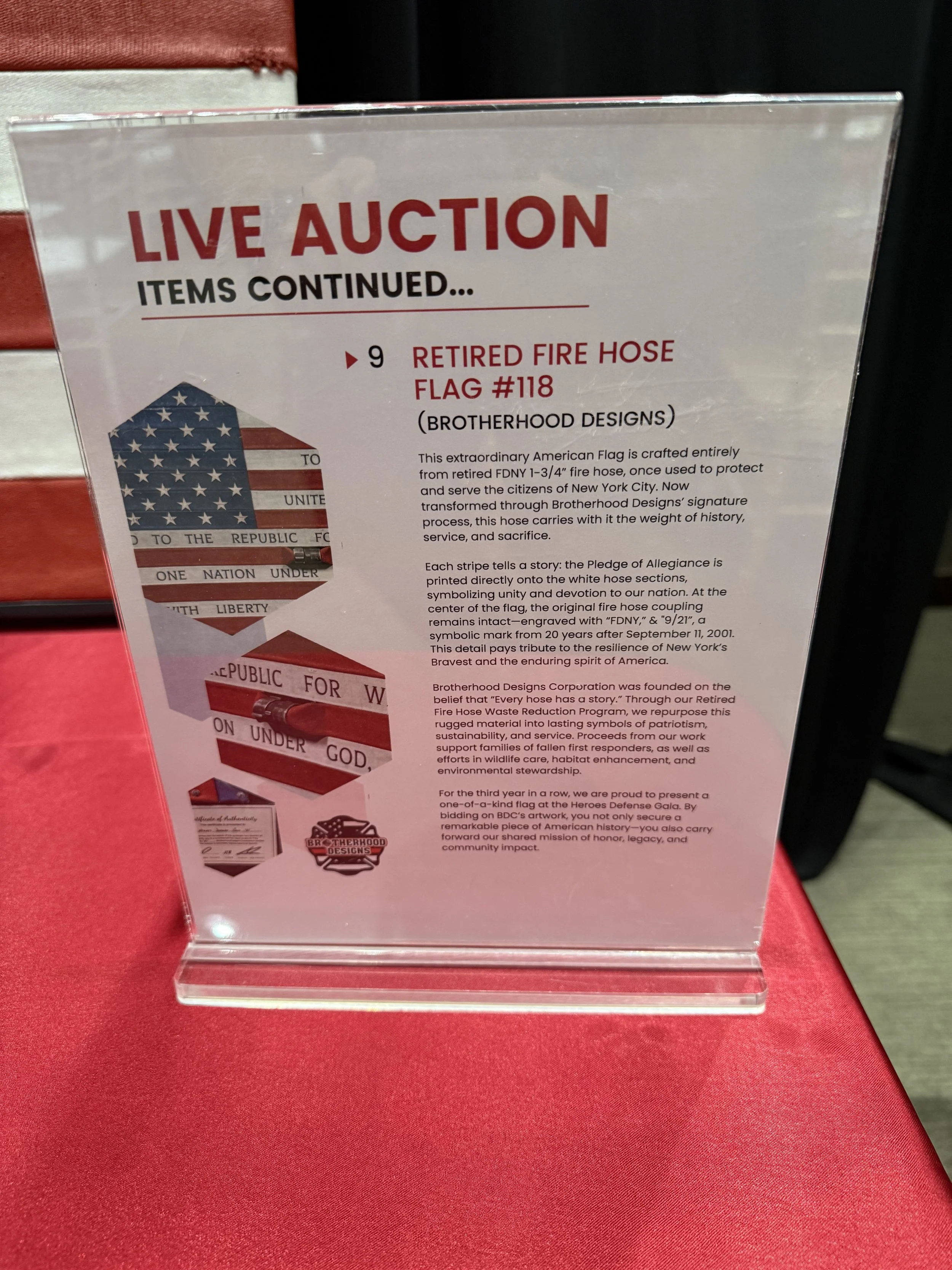 Heroes Defense 11th Annual 9/11 Tribute Gala - Flag #118 - Custom "Pledge of Allegiance" printed on flag
