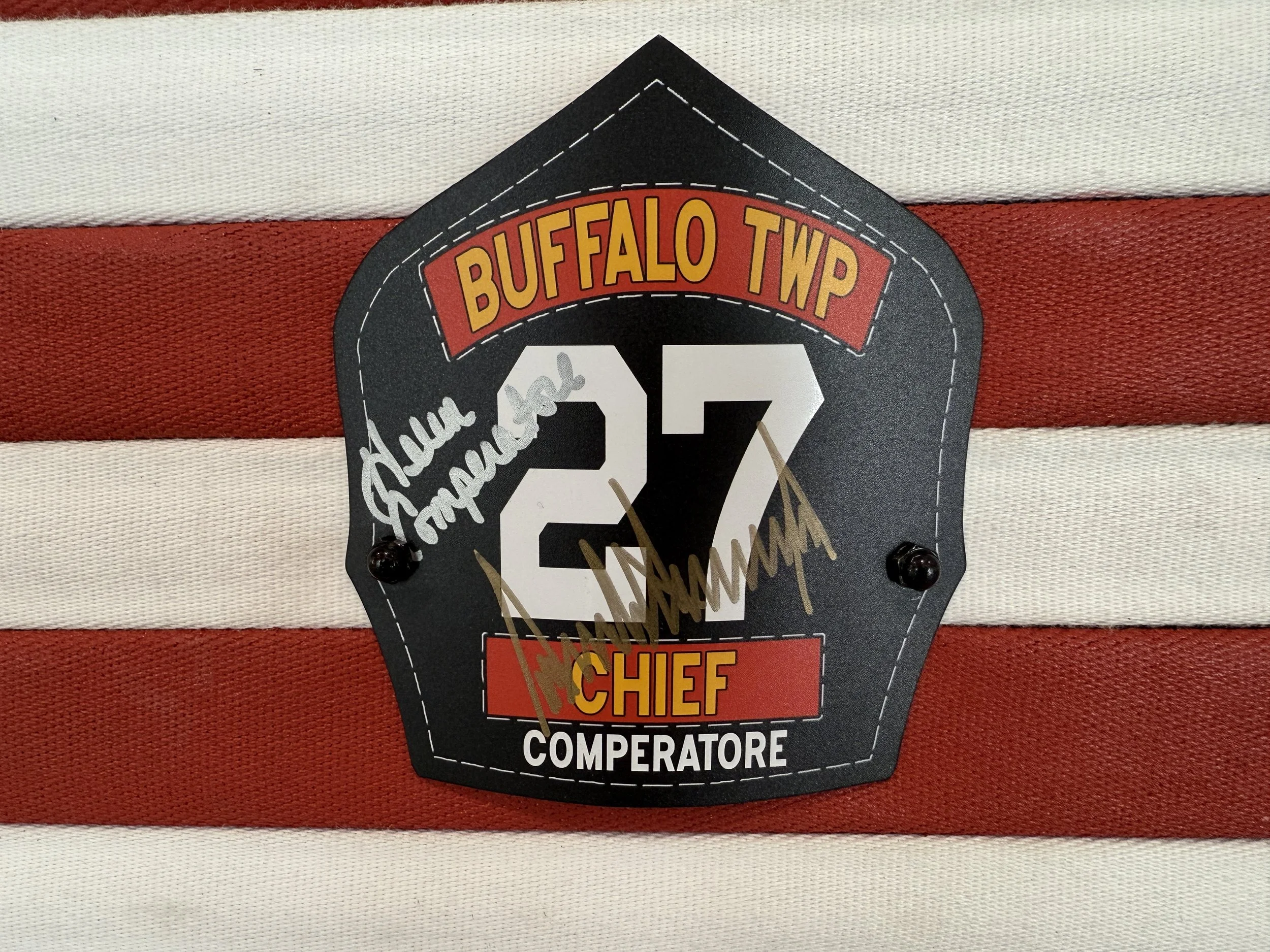 Heroes Defense 11th Annual 9/11 Tribute Gala - Flag #119 / COMPERATORE SERIES Flag #4 - Memorial Tin signed by Helen Comperatore and President Donald J. Trump!