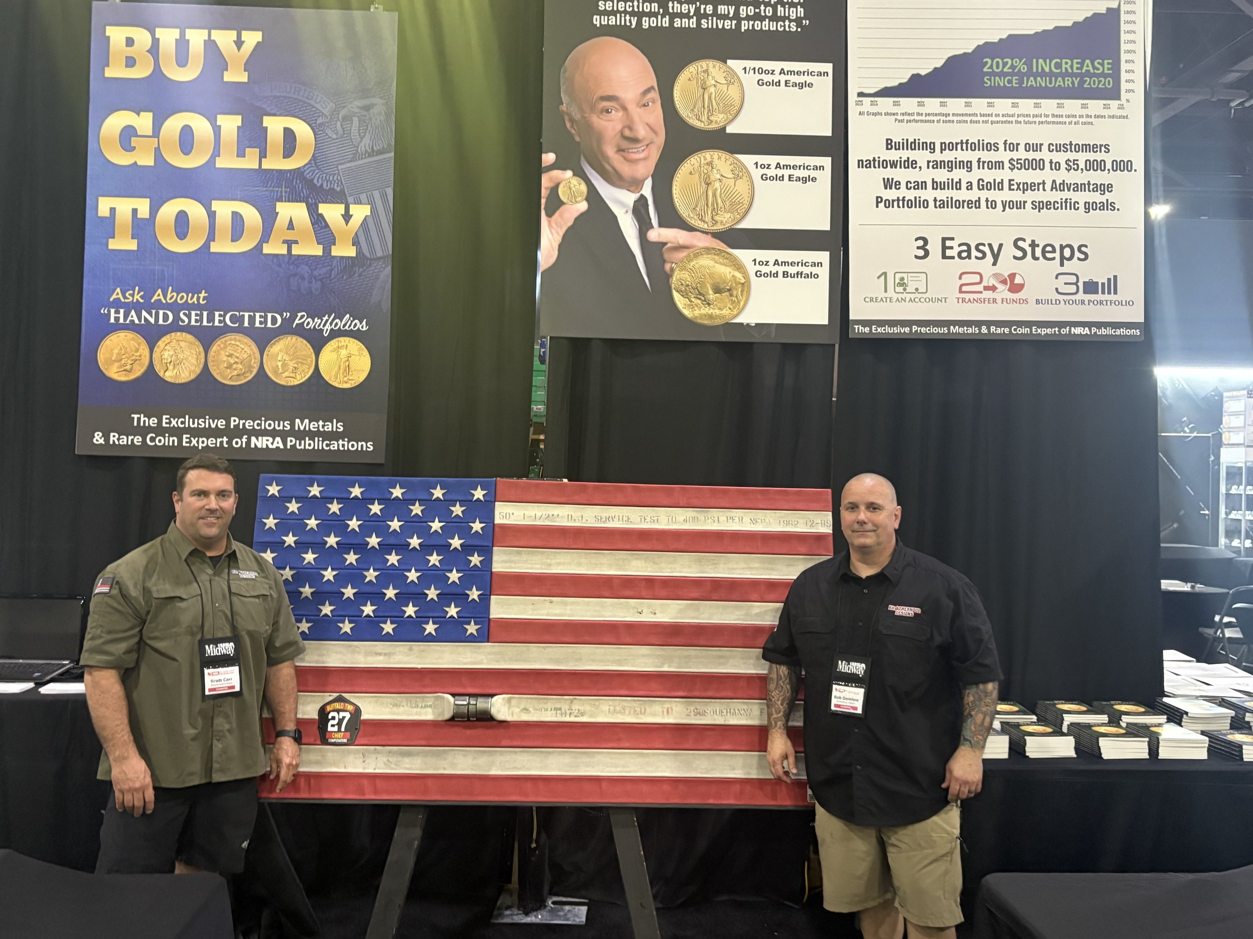 Comperatore Memorial Flag #106 on display at the NRA Annual Members Meetings and Exhibits - Universal Coin and Bullion Booth