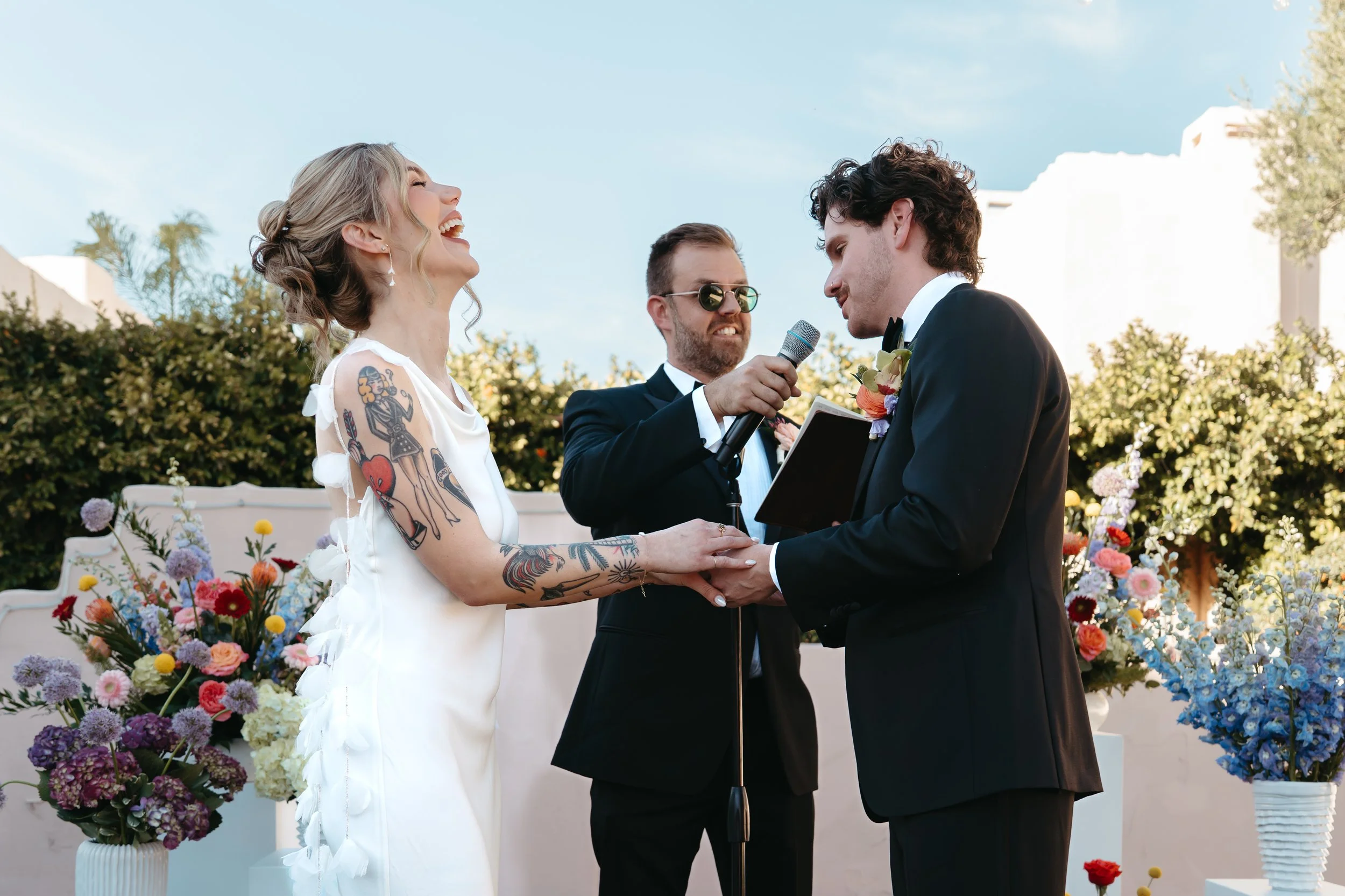 Bride laughing during wedding ceremony Tucson Arizona Allen Photo