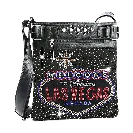 Las Vegas Rhinestone Crossbody Sling
Approximate Size: 9.5L x 11H x 1.5W
#90616FS
$49  OUR PRICE $36