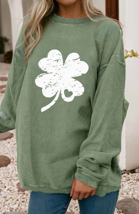 Distressed Clover Print St Patricks Corded Sweatshirt
Sizes: S, MD, LG, XLG  (#90-616FS)
$38