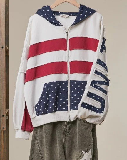 United States Patch Work Oversized Zip Hoodie  (s, m, lg)
#90634FS
$68   FRONT VIEW