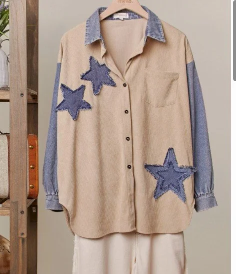 Corduroy Shirt Denim Collar with Distressed Star  #90624FS  (s, m, lg)
$58