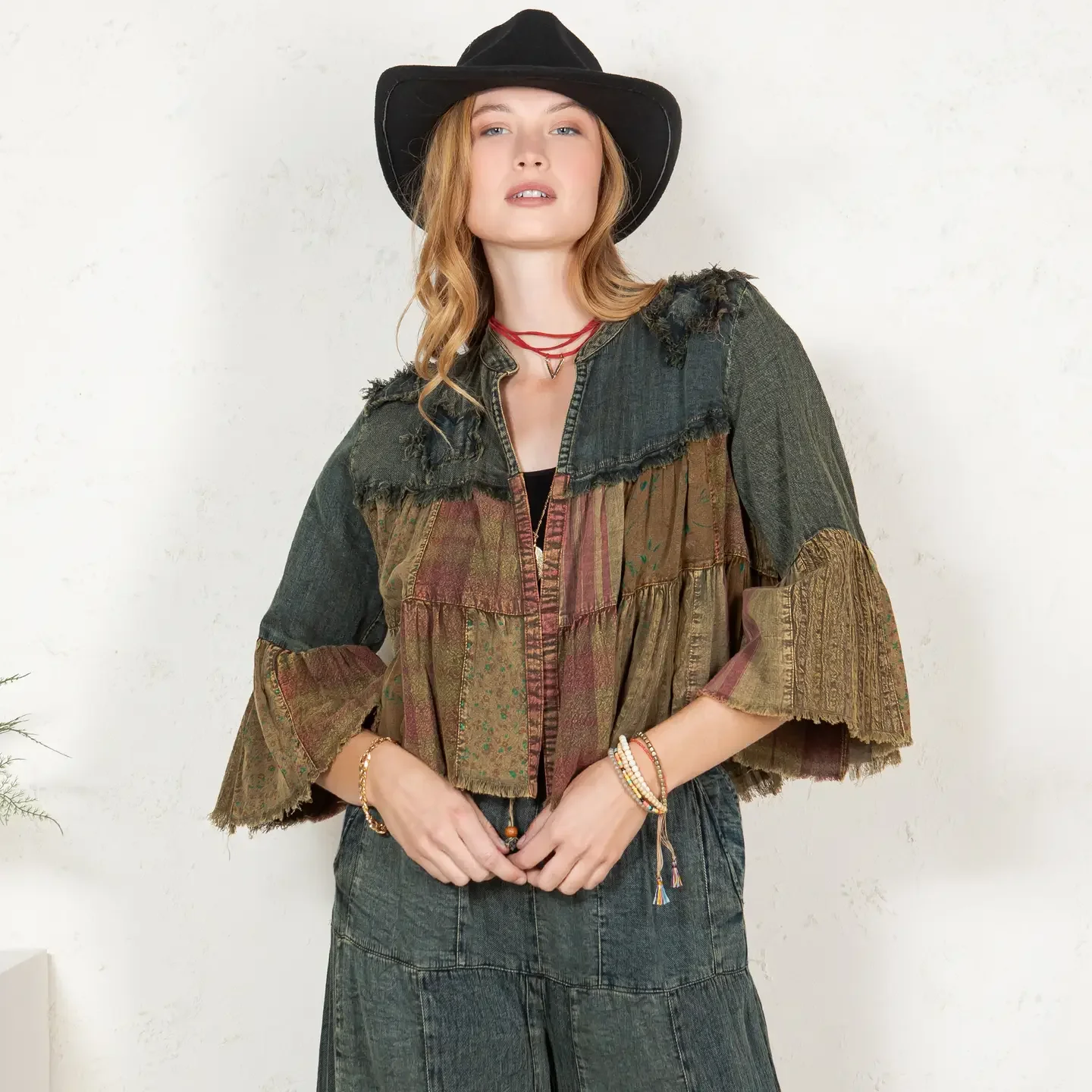 Young Threads
Boho Chic: Tiered Patchwork Denim Cropped Shrug  (sm, m, lg, xlg)
#90628FS
$58
