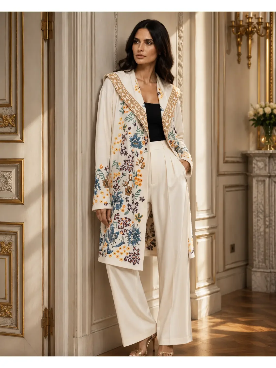 Embroidered Floral Longline Open-Front Jacket  #90645FS  (s, m, lg)
$178  OUR PRICE  $89   FRONT VIEW