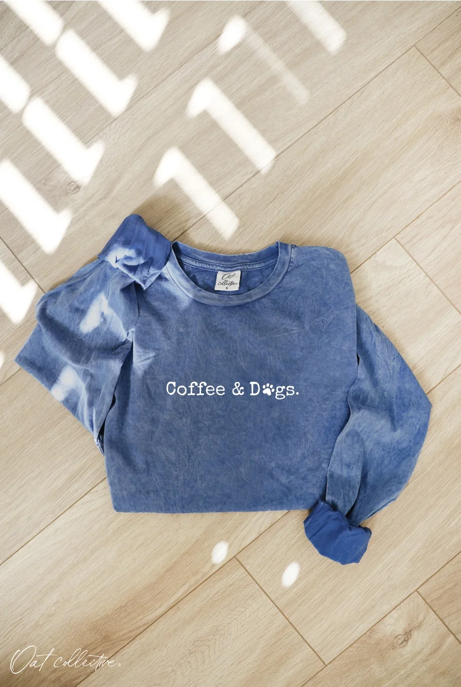 COFFEE AND DOGS Mineral Washed Long Sleeve Graphic in Denim Blue 
$39 (s, m, lg, xl)    #20420FS
