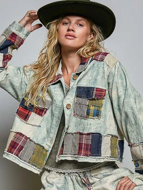 POL  #907391PS
Patchwork Vintage 
Denim Shirt Jacket
$78 (s, m, lg) Front View
