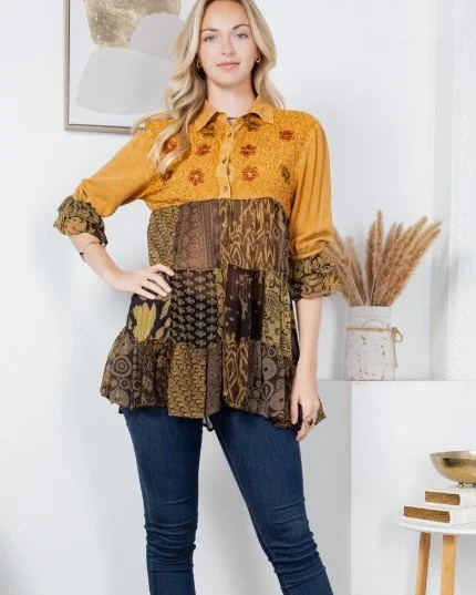 Young Threads
Earthy Boho Patchwork Tiered Bohemian Top  ( sm, med, lg, xlg)  #90624FS
$48