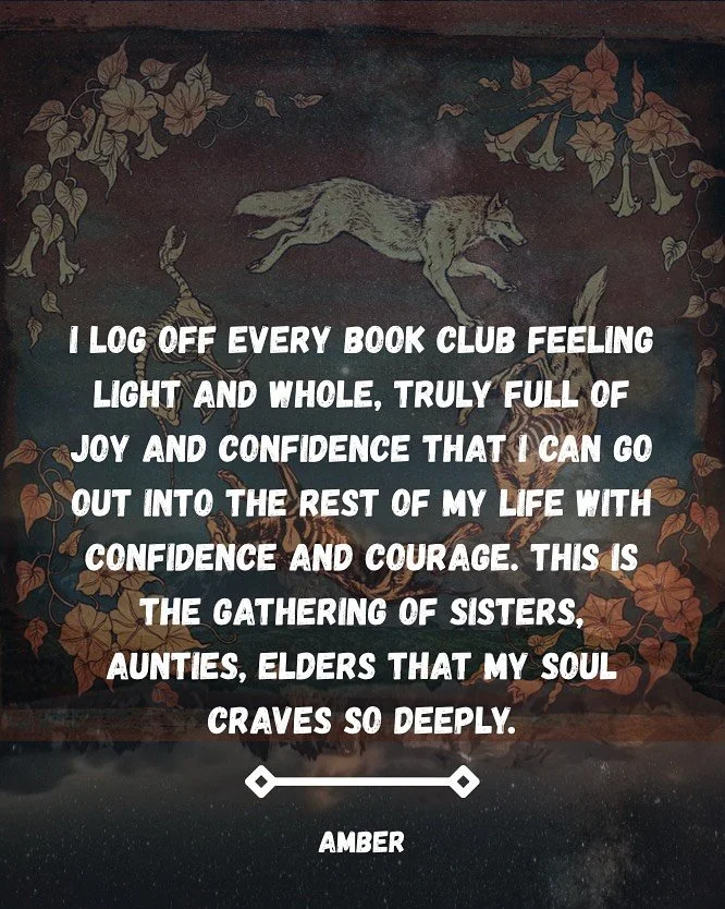 📚Book Club 📚

Friday, March 6 @ 1pm PST online 

Join us as we delve into Chapter 6 &ldquo;&ldquo;Finding One&rsquo;s Pack: Belonging as Blessing&rdquo; in Women Who Run with the Wolves. 

Our circle expands, and our time together continues feeling