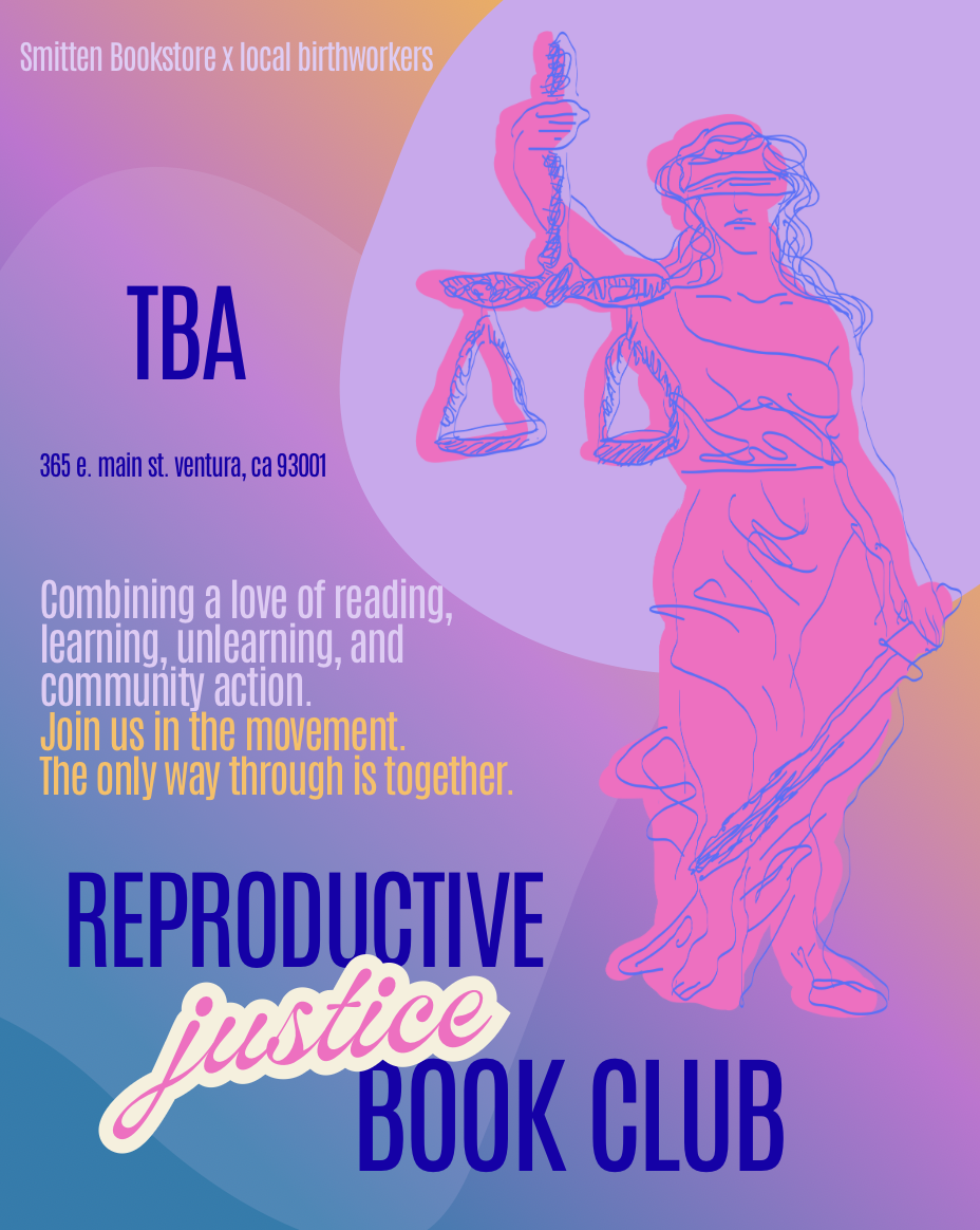 Reproductive Justice Book Club flyer hot pink lady liberty highlighted in blue 