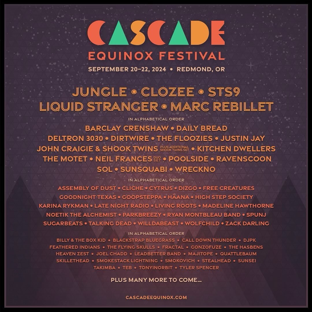 🌓 @cascade_equinox 🌗 We&rsquo;re Redmond, OR bound September 20-22 and are fired up to join this lineup ❗️Tickets are on sale now. 

🎟️ &rarr; Link in bio / story