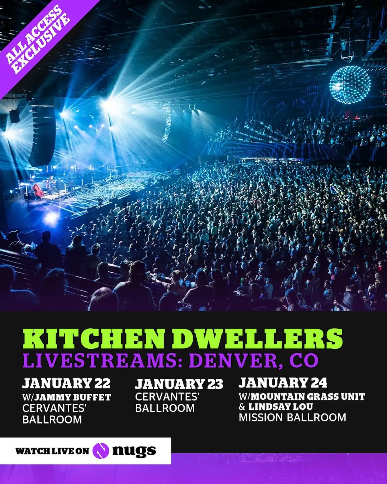 Couch tour engaged 🍿 Our Denver run is headed to @nugsnet starting this Thursday 1/22 thru Saturday 1/24 🎥 Catch the livestreams each night and experience the madness in full force from wherever you are 🔥

📺 &rarr; Link in bio / story