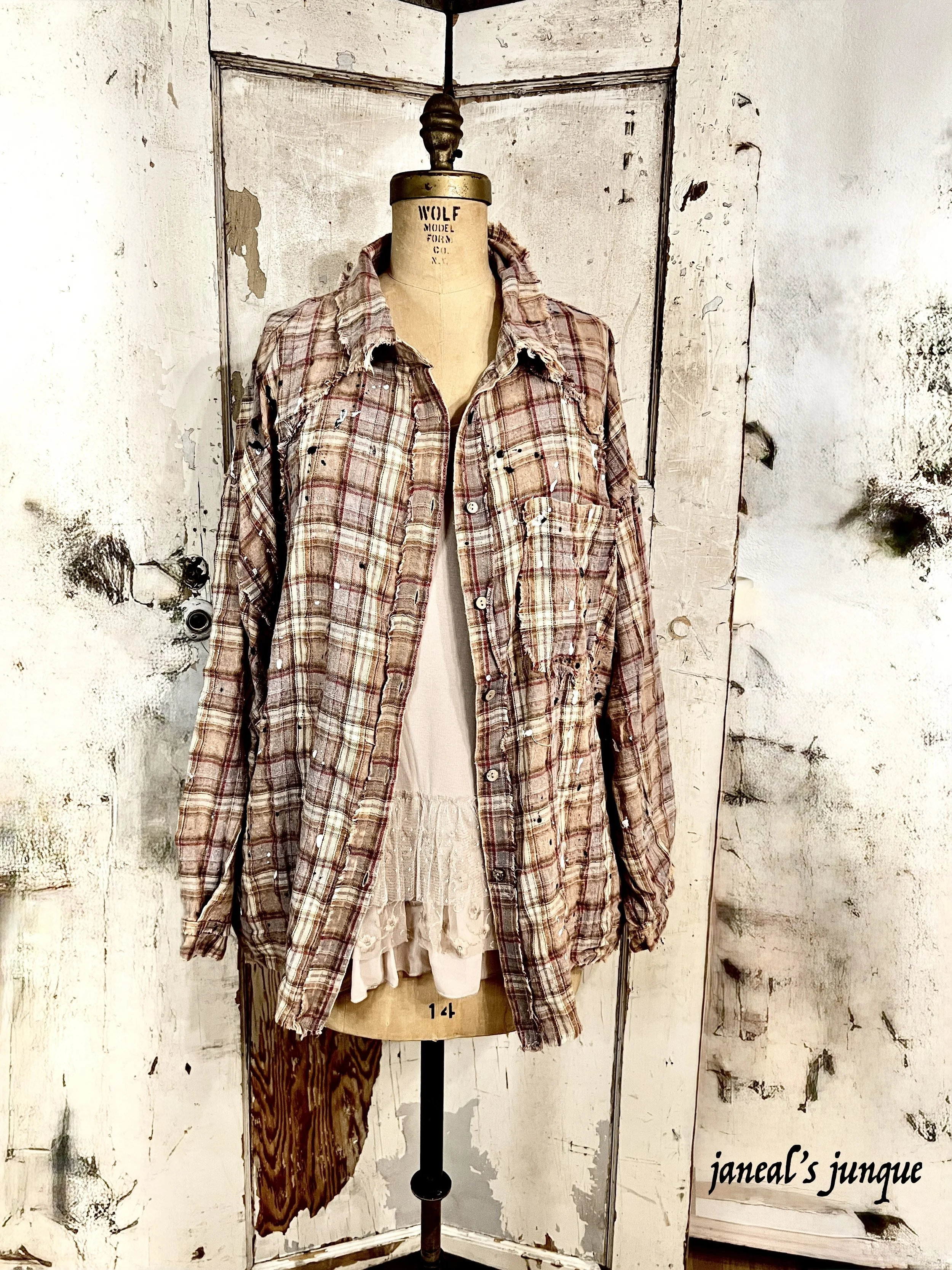 CoZy Oli & Hali Brown Plaid PAINT SPLATTER SHIRT SHACKET