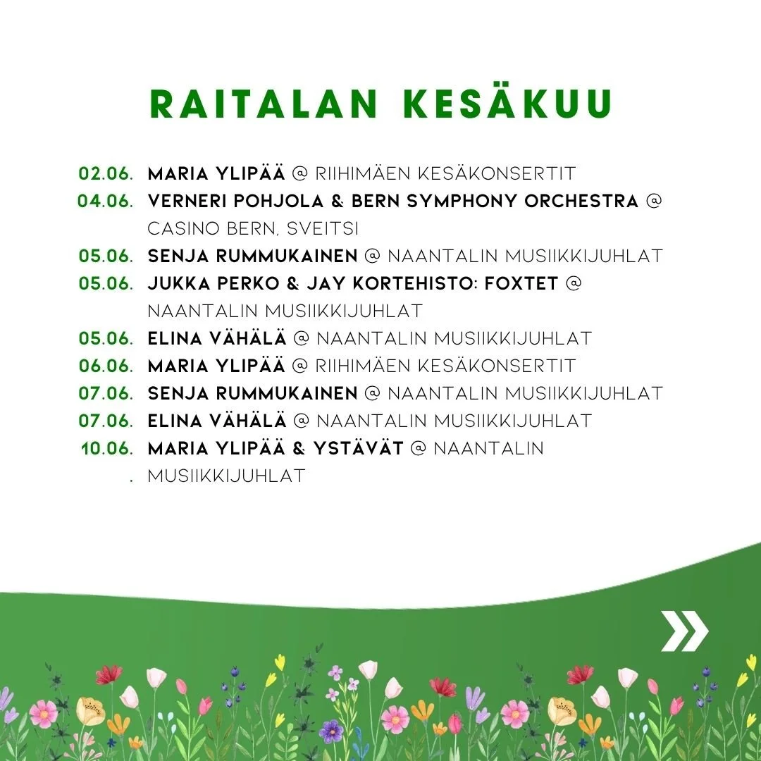 Tervetuloa Raitalan artistien konsertteihin kes&auml;kuussa! 🌸

#raitalamusic #kuukaudenkeikat