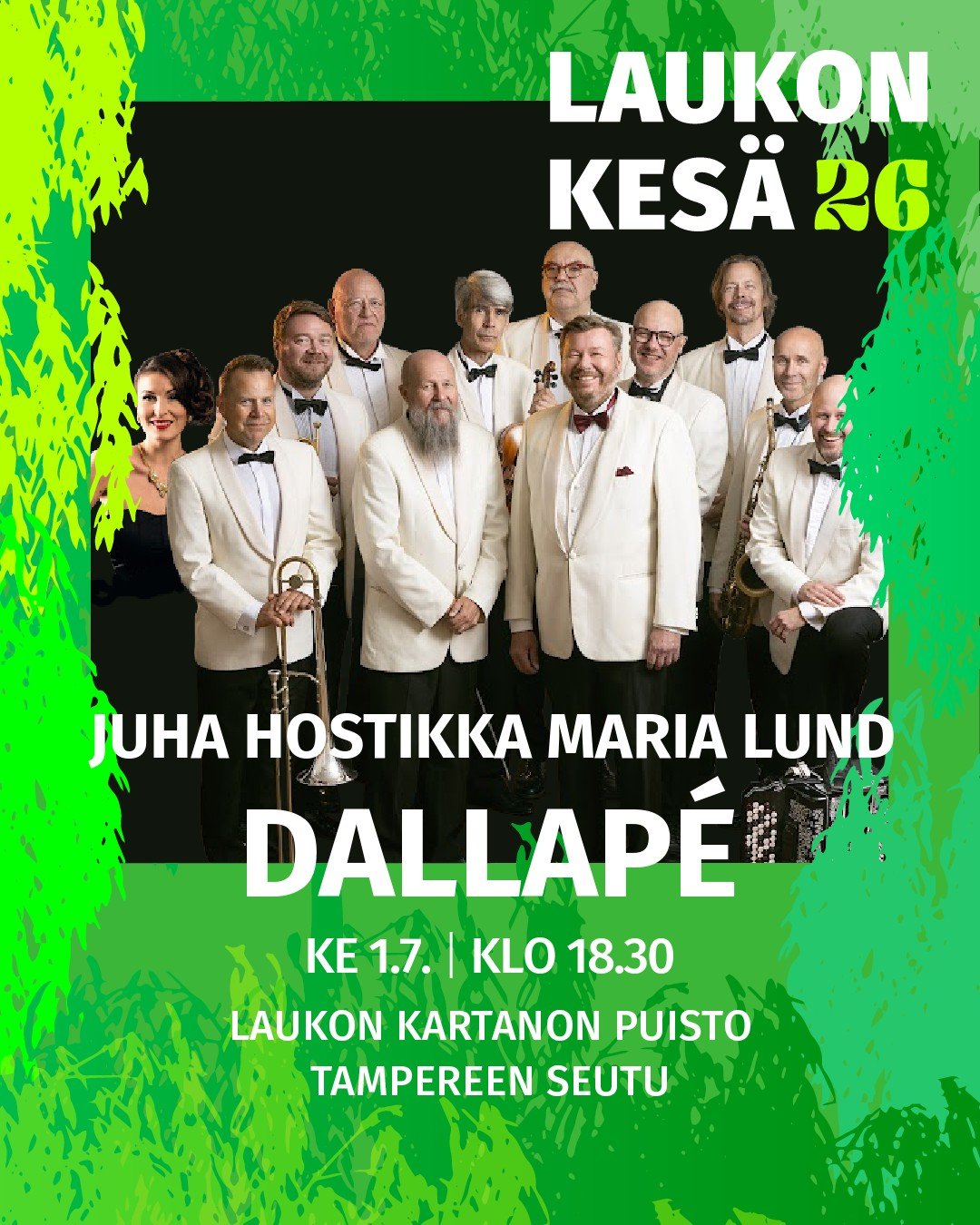 🌸 Juha Hostikka &amp; Dallap&eacute;-orkesteri konsertoi ihanassa Laukon kartanon puistossa ylihuomenna keskiviikkona 1.7.! Vierailevana solistina kuullaan laulaja Maria Lundia 🌸 

#raitalamusic 
#dallape_orkesteri 
#laulavalundi
#laukonkartano 

D