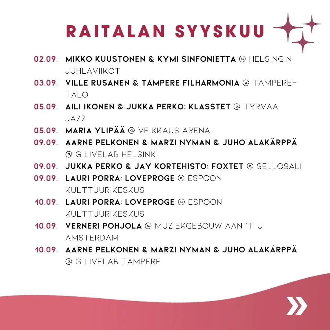 Raitalan artistien keikat syyskuussa ✨🍂

#raitalamusic