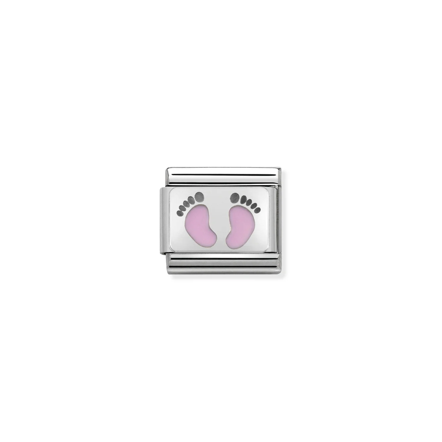 sterling silver pink footprints nomination charm — M's Gallery