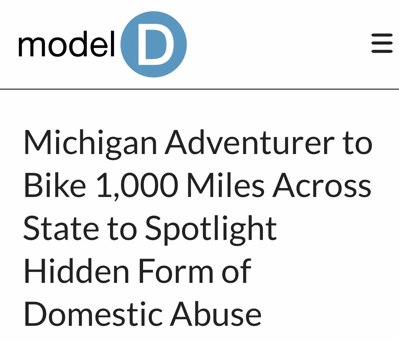 Michigan Adventurer to Bike 1,000 Miles Across State to Spotlight Hidden Form of Domestic Abuse