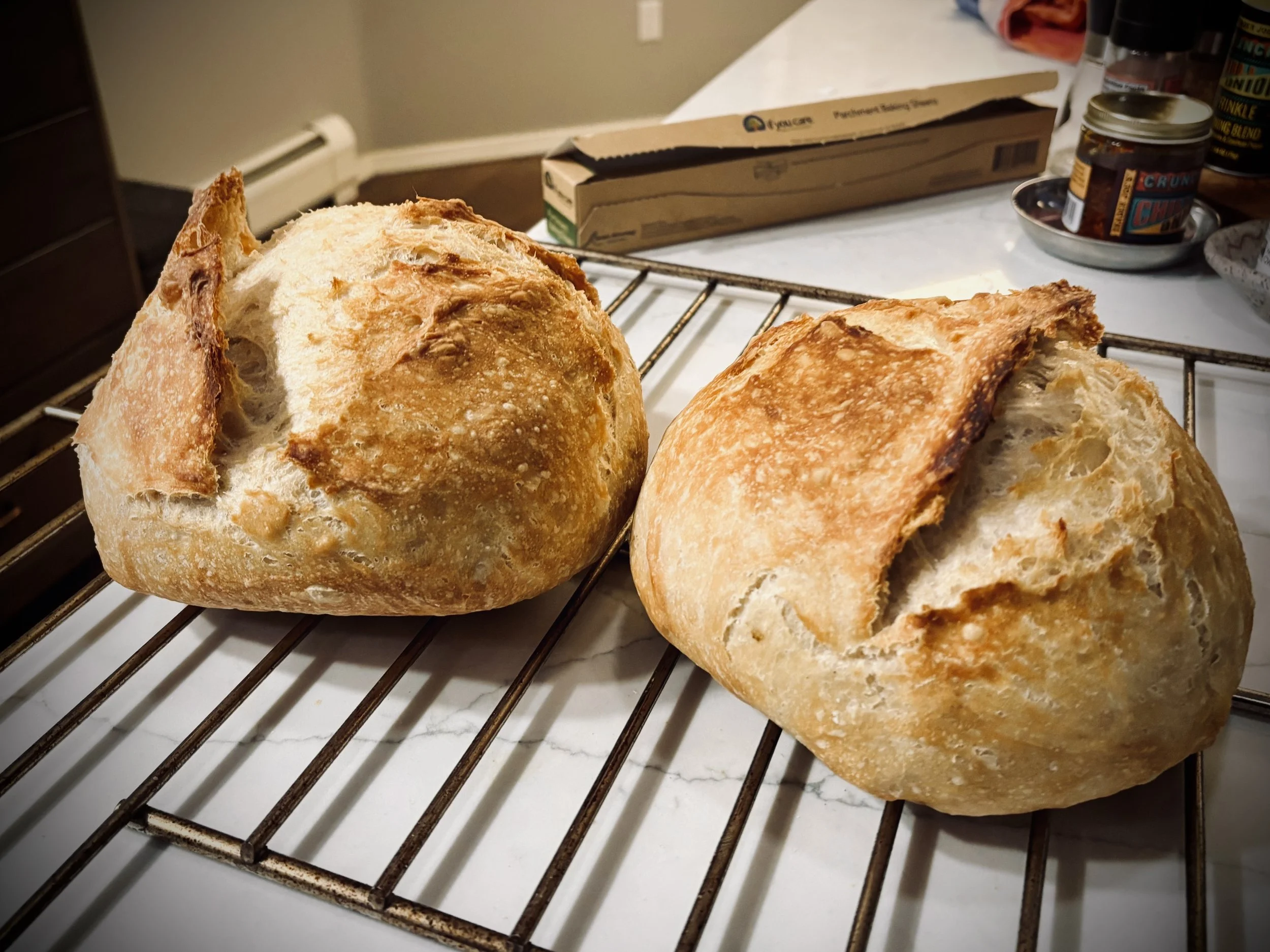 Two loaves of bread.
