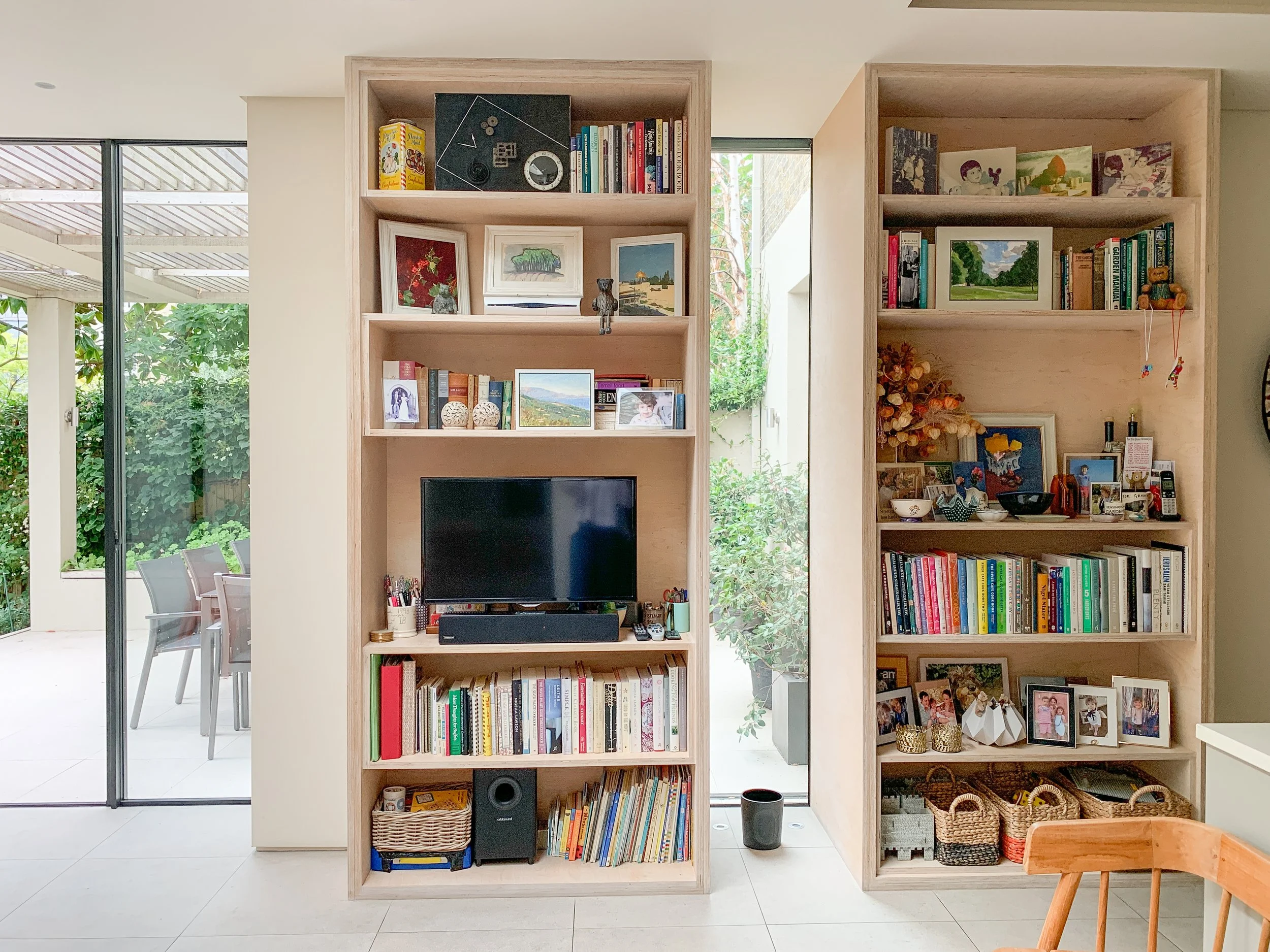 Contemporary plywood bookshelves - West London