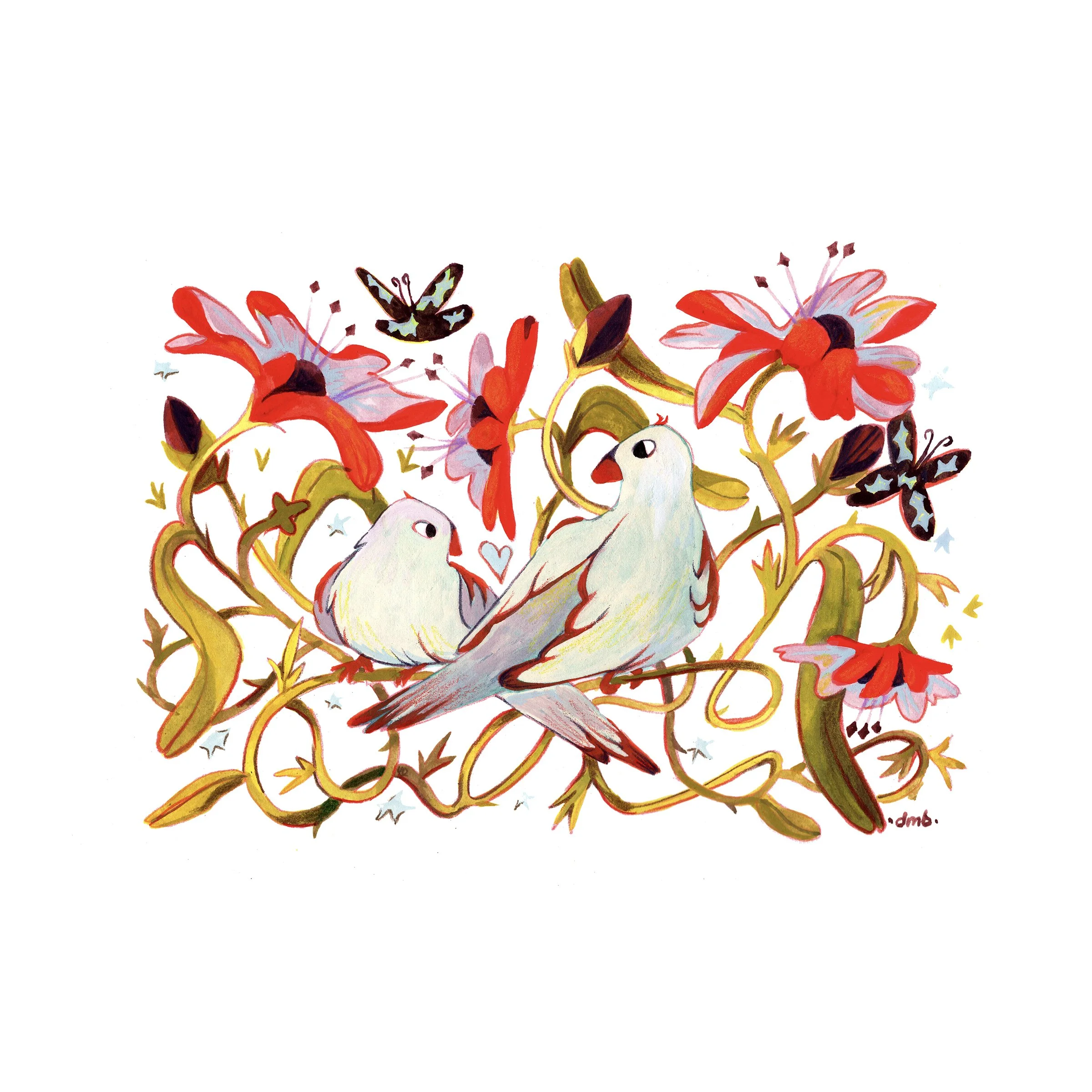 Flower Doves Print 5x7