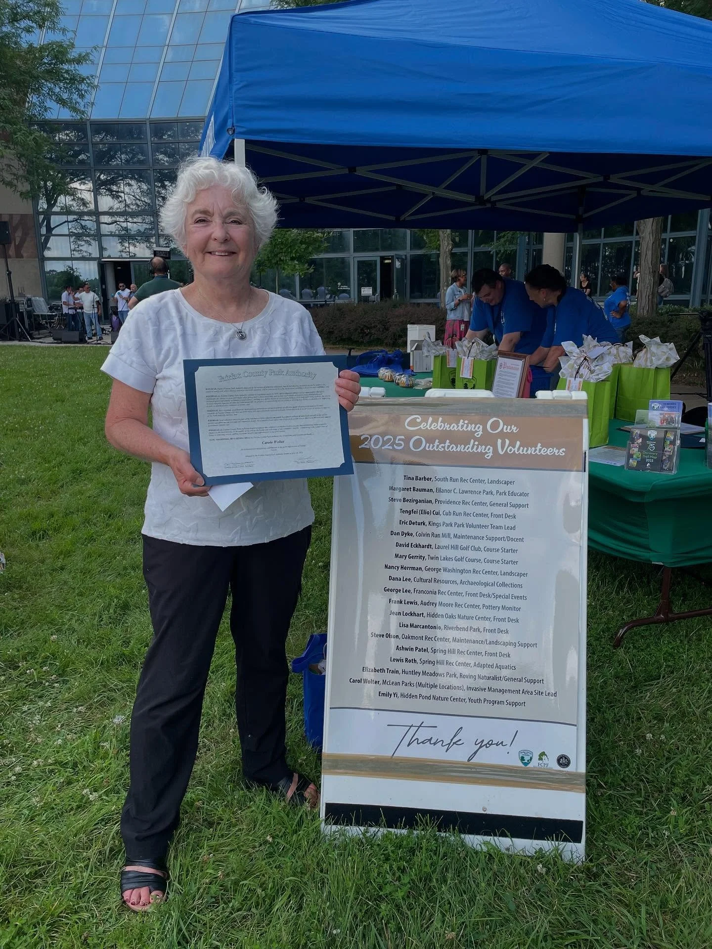 Wow! She’s done it again!  Carol Wolter, our MTF Chair, was recently recognized as one of the Fairfax County Park Authority’s Outstanding Volunteers of 2025!  So great to see the excellent work of all the awardee volunteers recognized by