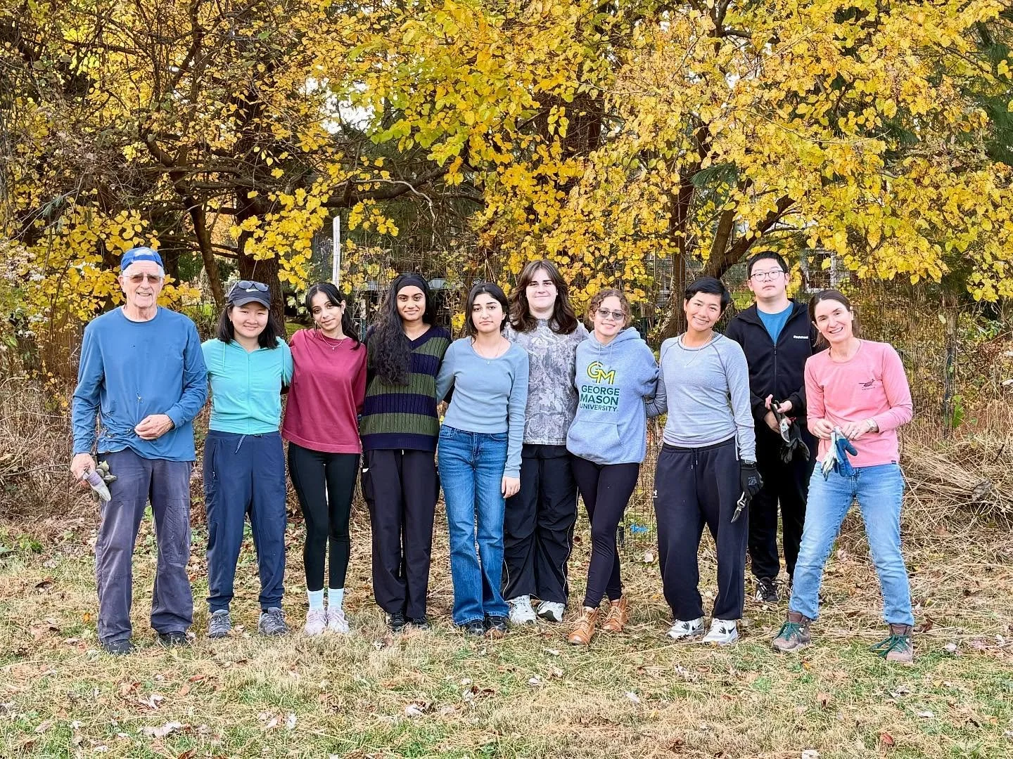 The trees in Lewinsville Park were just popping with beautiful fall color on this lovely, warm afternoon, as we continued to tackle the weeds of summer that had taken residence in our natives cages! Thanks to our energetic and productive volunteers&m