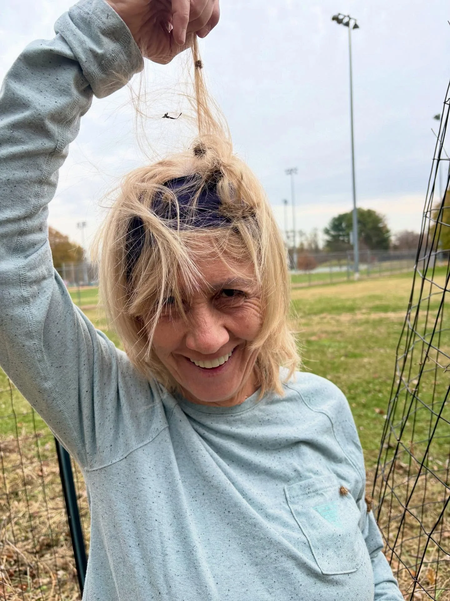 Our amazing volunteers really immersed themselves in invasives today &mdash; literally! 😂 The burrs were especially challenging today as we cleared out our native plant cages in Lewinsville Park (anyone have a good home remedy for burrs in the hair?