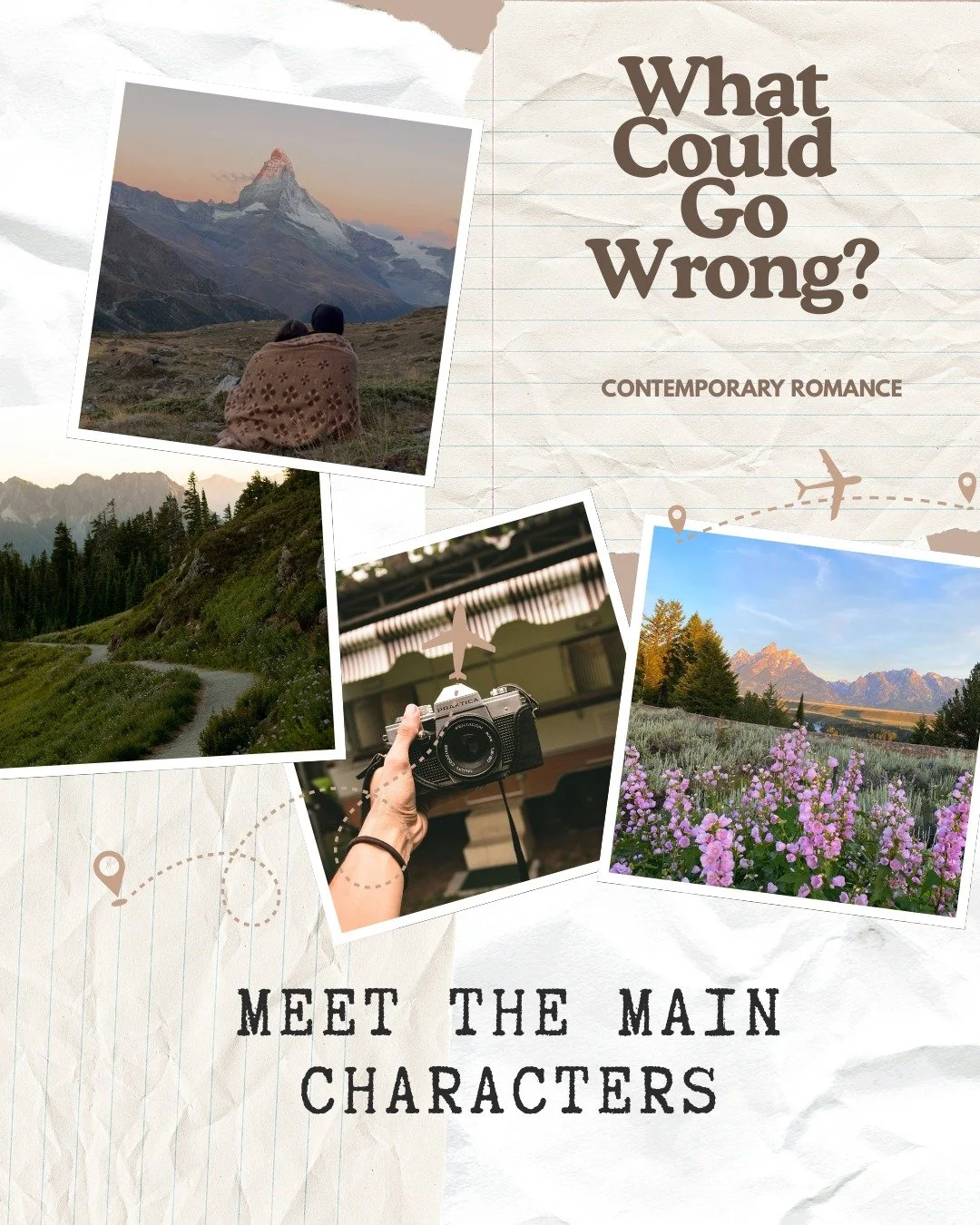 Let&rsquo;s meet the Main Characters of my DUAL POV, Friends-to-Lovers-to-Enemies-back-to-Lovers, Destination Wedding Romance
WHAT COULD GO WRONG?

Mira is a down-on-her-luck photographer trying to run away from her problems, while Hudson is ready fo