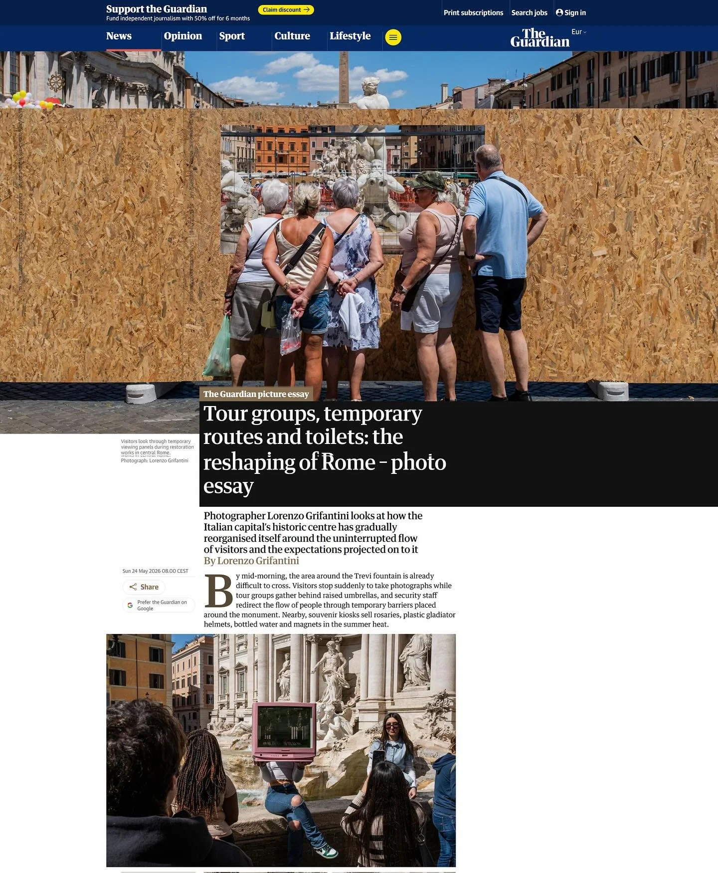 Greetings from Rome has just been published by The Guardian.
A photo essay on mass tourism, public space and the transformation of Rome&rsquo;s historic centre.
Thanks to @guardian for the feature.
Link in bio. 

#greetingsfromrome #theguardian #phot