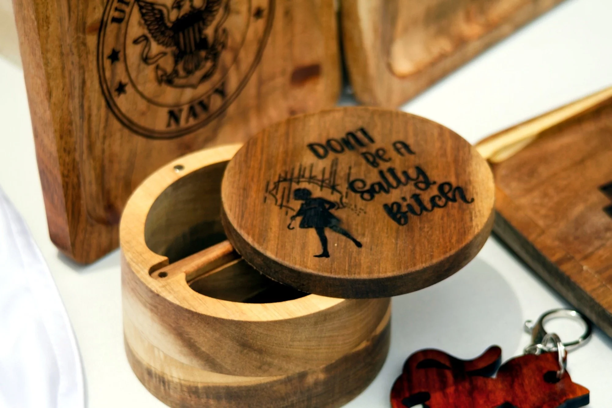Solid Wood Swivel-Lid Salt Cellar with Spoon
