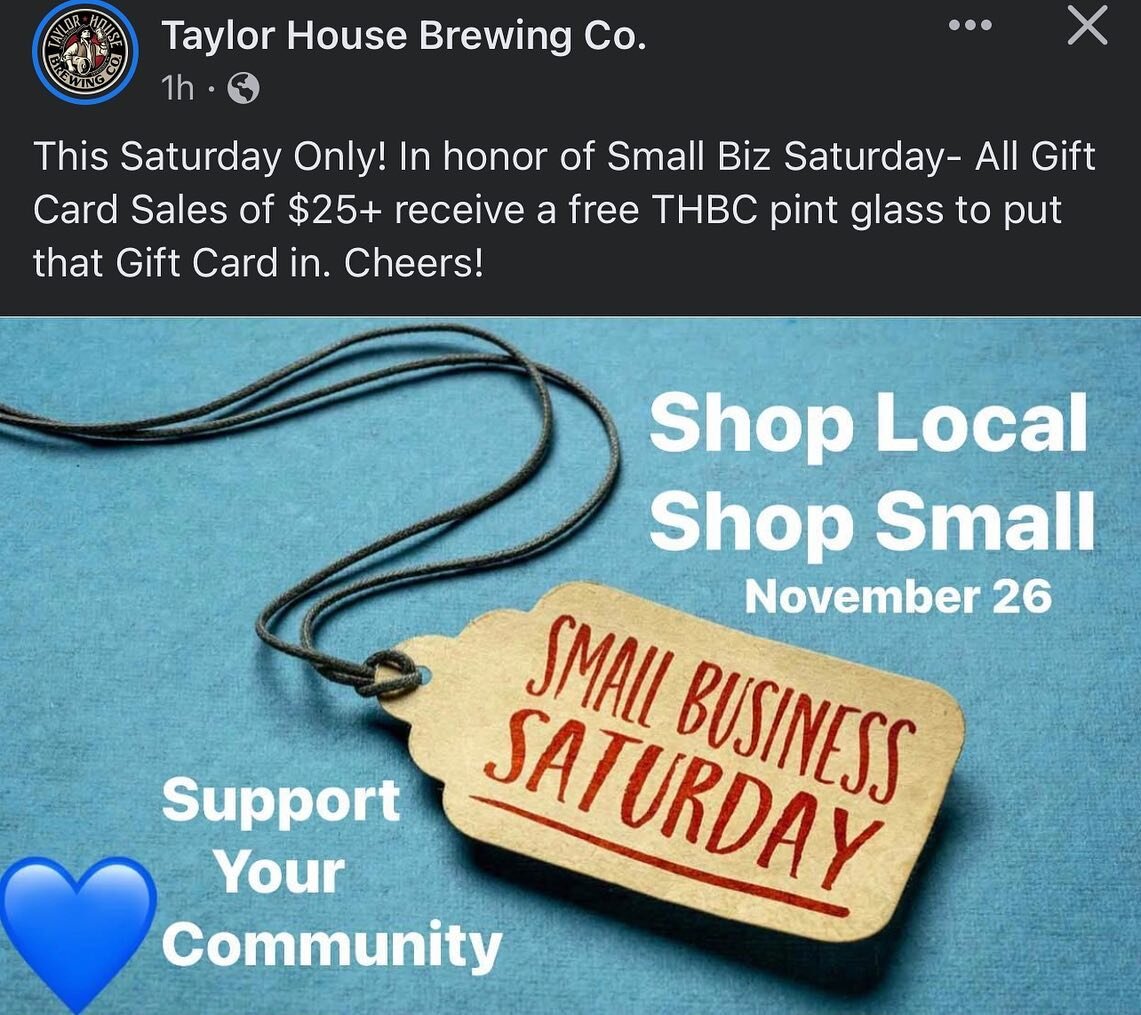 Busy #blackfriday in prep for #smallbusinesssaturday &amp; #smallbrewerysunday across the valley. Remember to visit your local brewery after all that shopping today!!
.
.
@taylorhousebrewing has a gift card promotion, check picture for details.
.
.
@