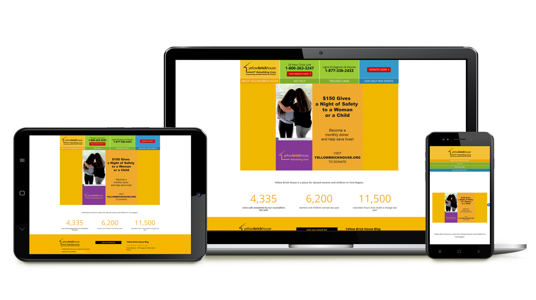 Yellow Brick House original website shown on all devices