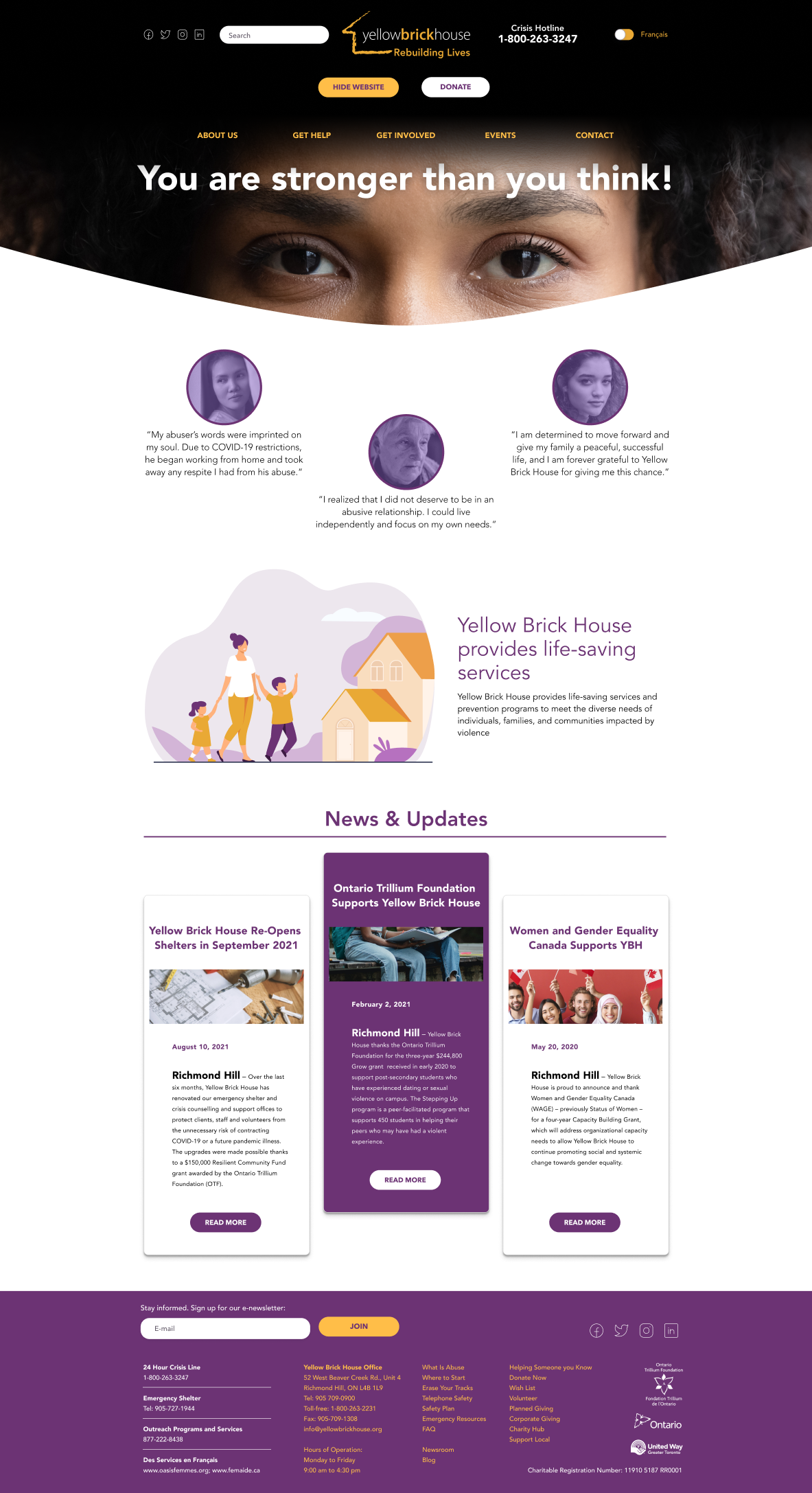 Final design: Homepage with updated imagery, similar tone but with a slightly stronger colour palette