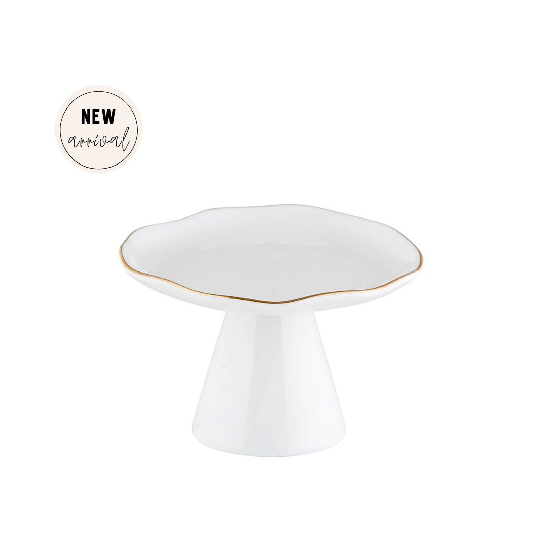 Small Gold Rimmed Ceramic Pedestal Tray — House of Happy