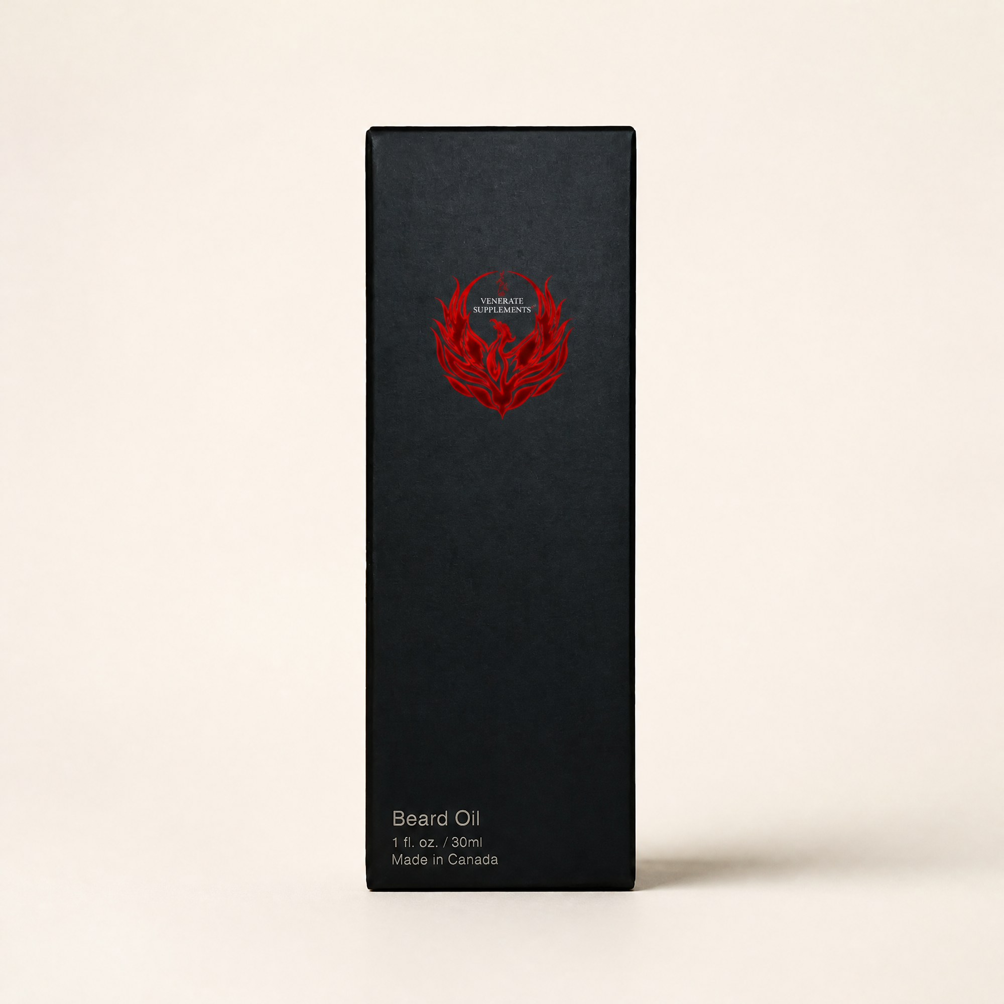 Beard oil packaging, clean, warm background