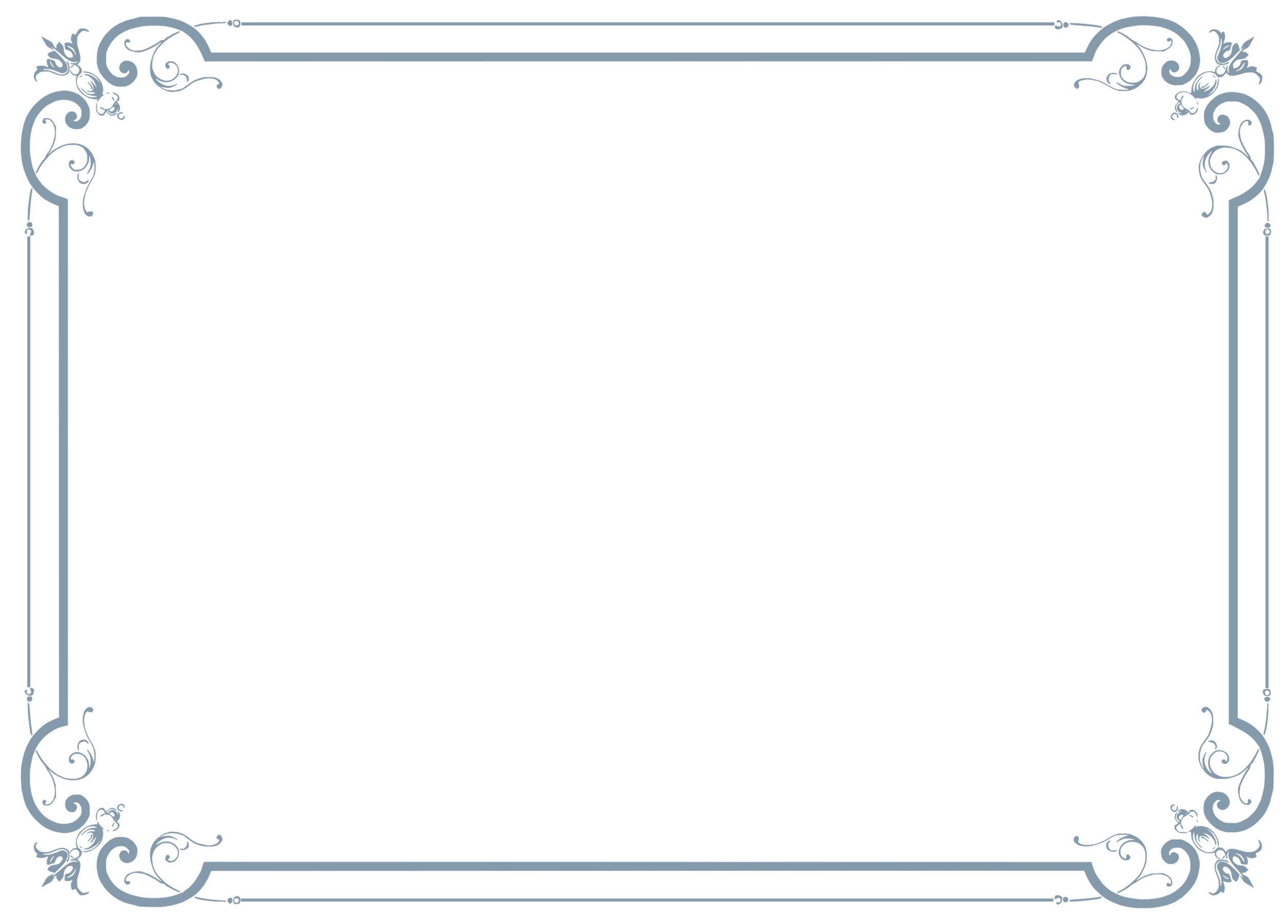 Ornate vintage-style frame with floral and swirl motifs in light blue on a black background.