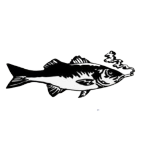 Black and white illustration of a fish with smoking a cigarette.