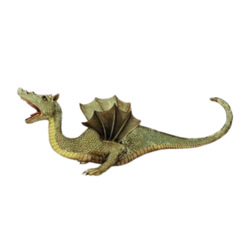 A cartoon dragon with green scales, wings, and an elongated body.