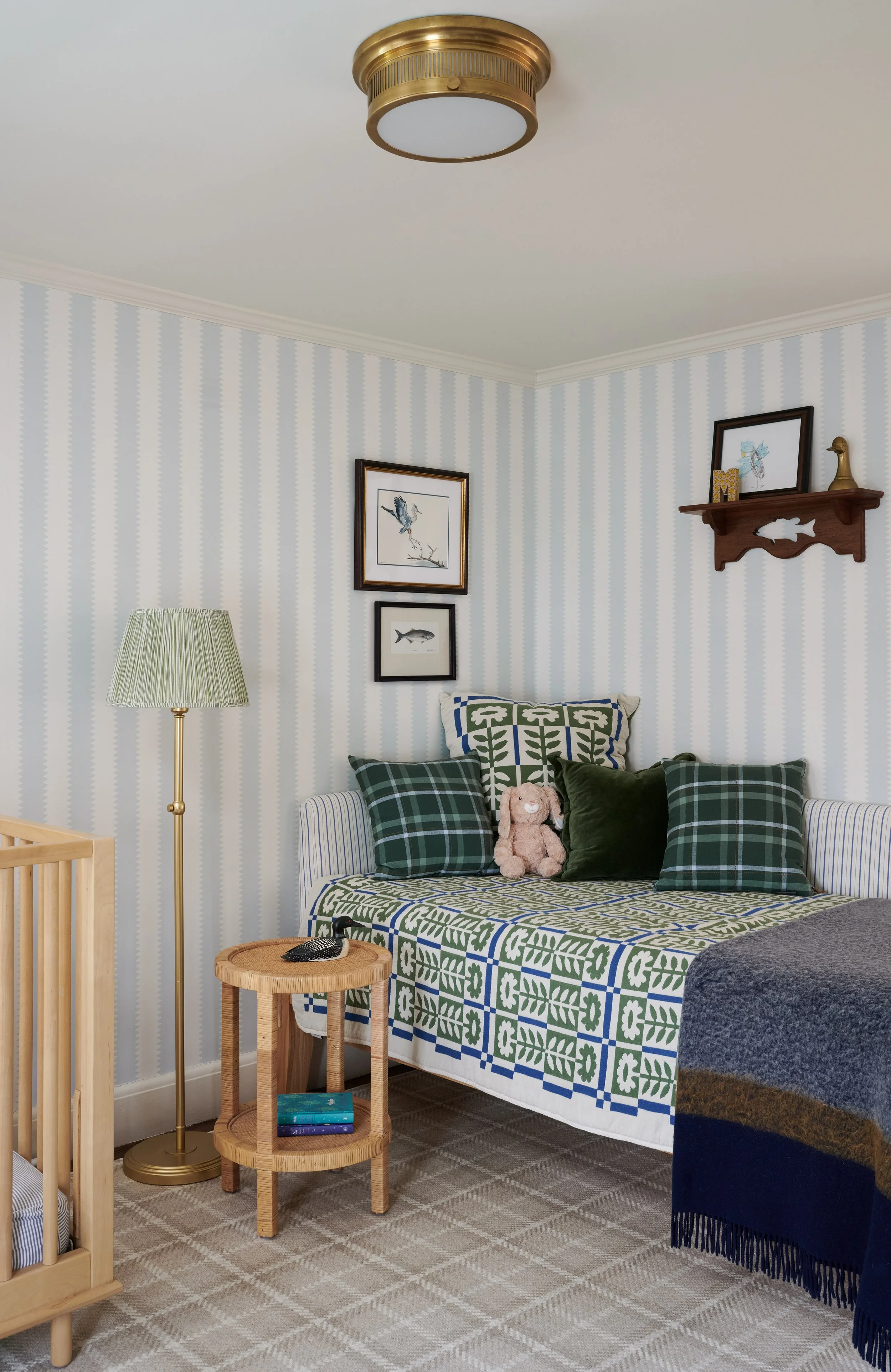 boys nursery striped blue wallpaper