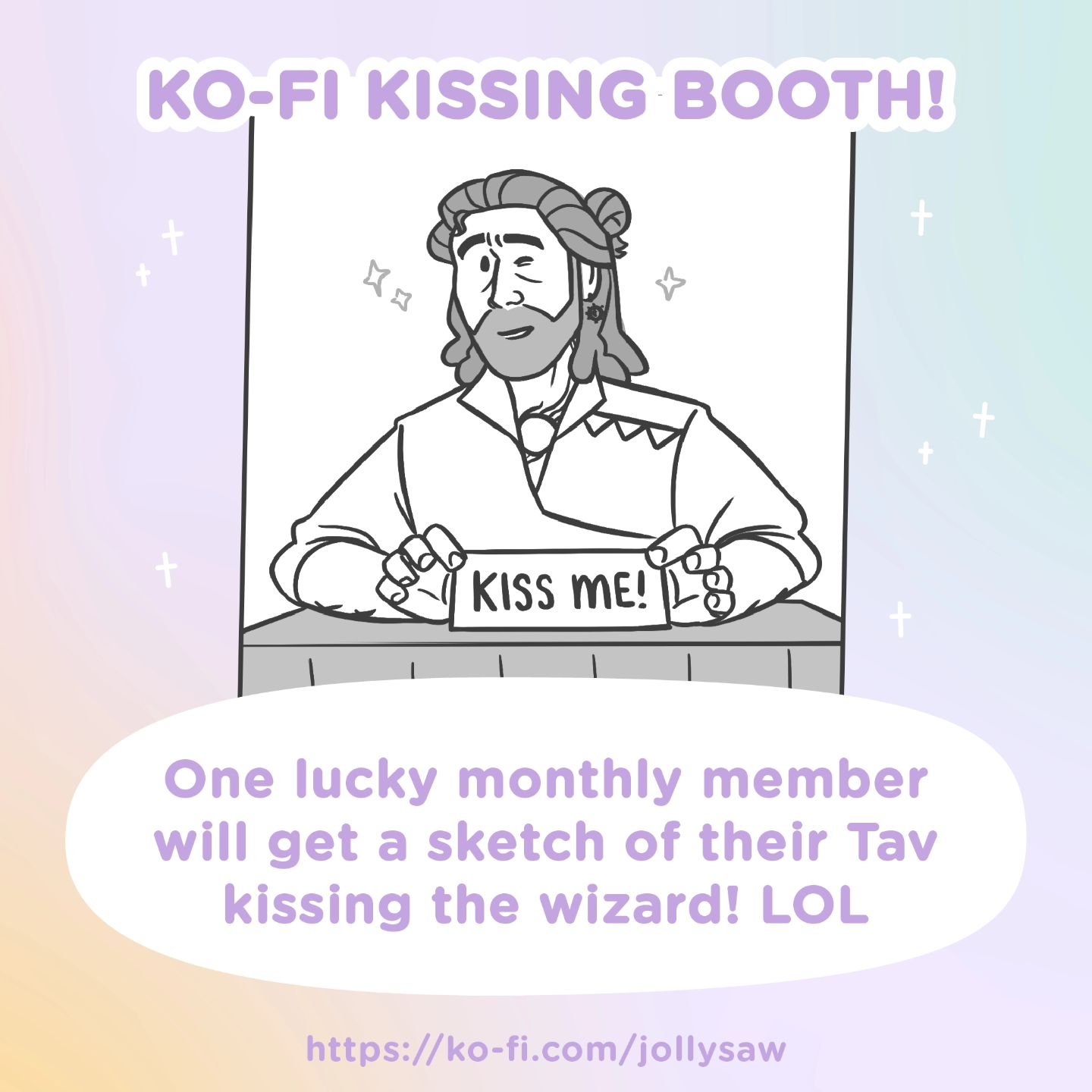 THIS IS SO UNSERIOUS LOL. I woke up this morning with this idea haha. Sign up on my Ko-fi this Friday if you want a chance to smooch Gale 😘😘

I also included all the kisses so far from the comic, hehe.

#kofi #galedekarios #gale #galeofwaterdeep #b
