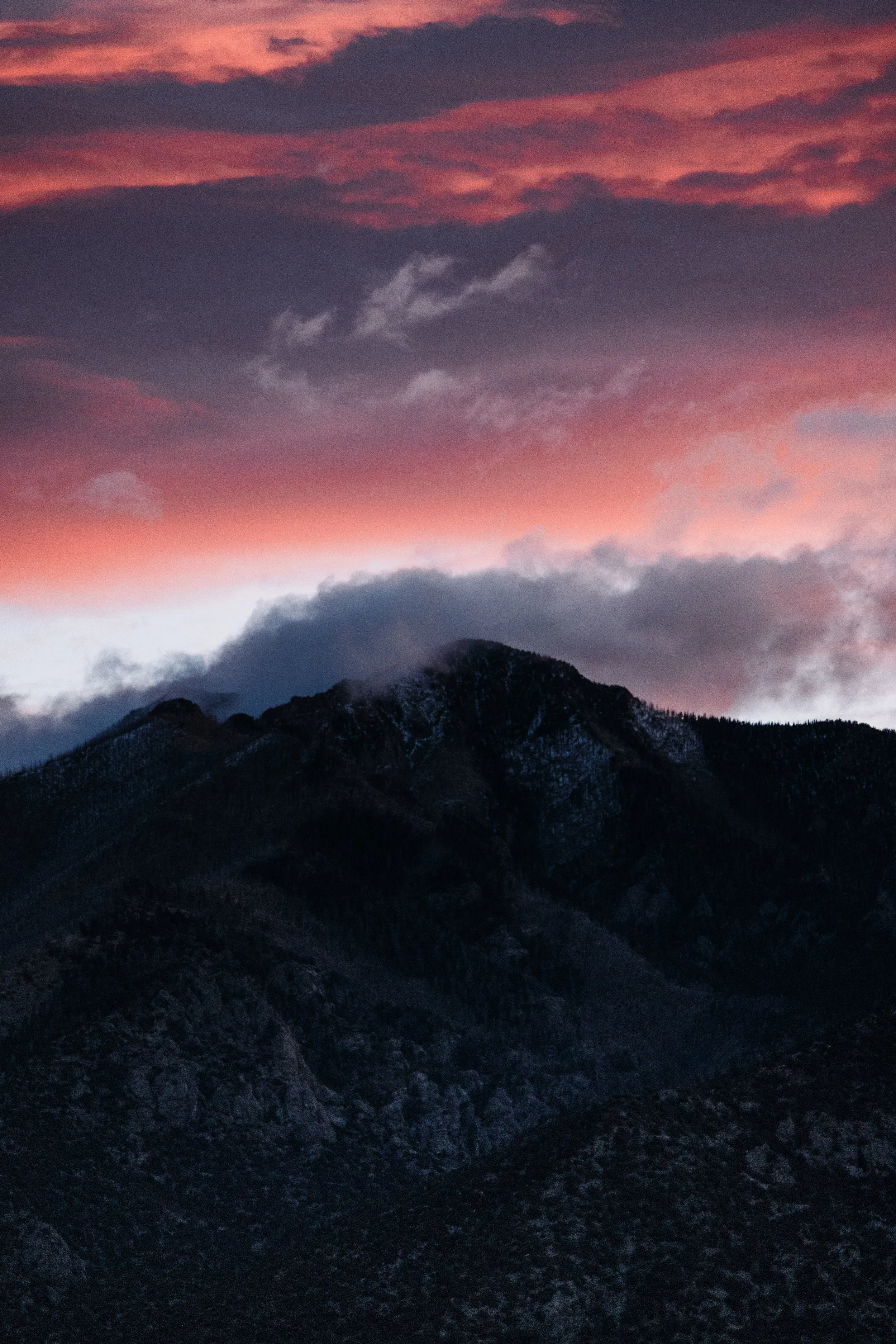 Mountain landscape at sunset with colorful sky