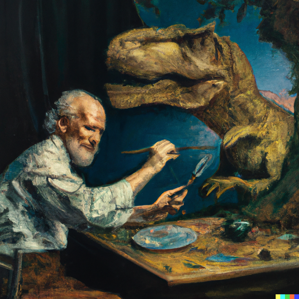 DALL·E 2022-07-12 12.56.26 - A photo of Vincent van Gogh painting a painting of a T-rex, digital art .png
