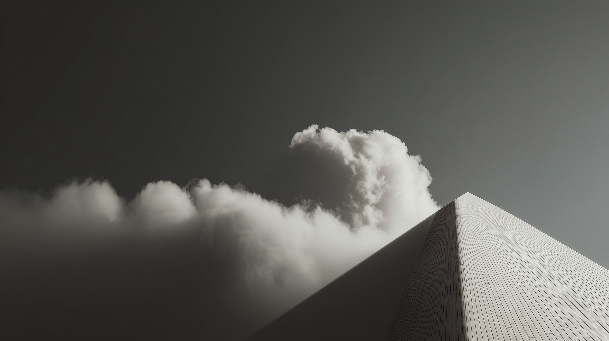 Abstract architectural structure emerging through clouds, representing multi-sector systems, compounding capital, and long-term infrastructure across global markets