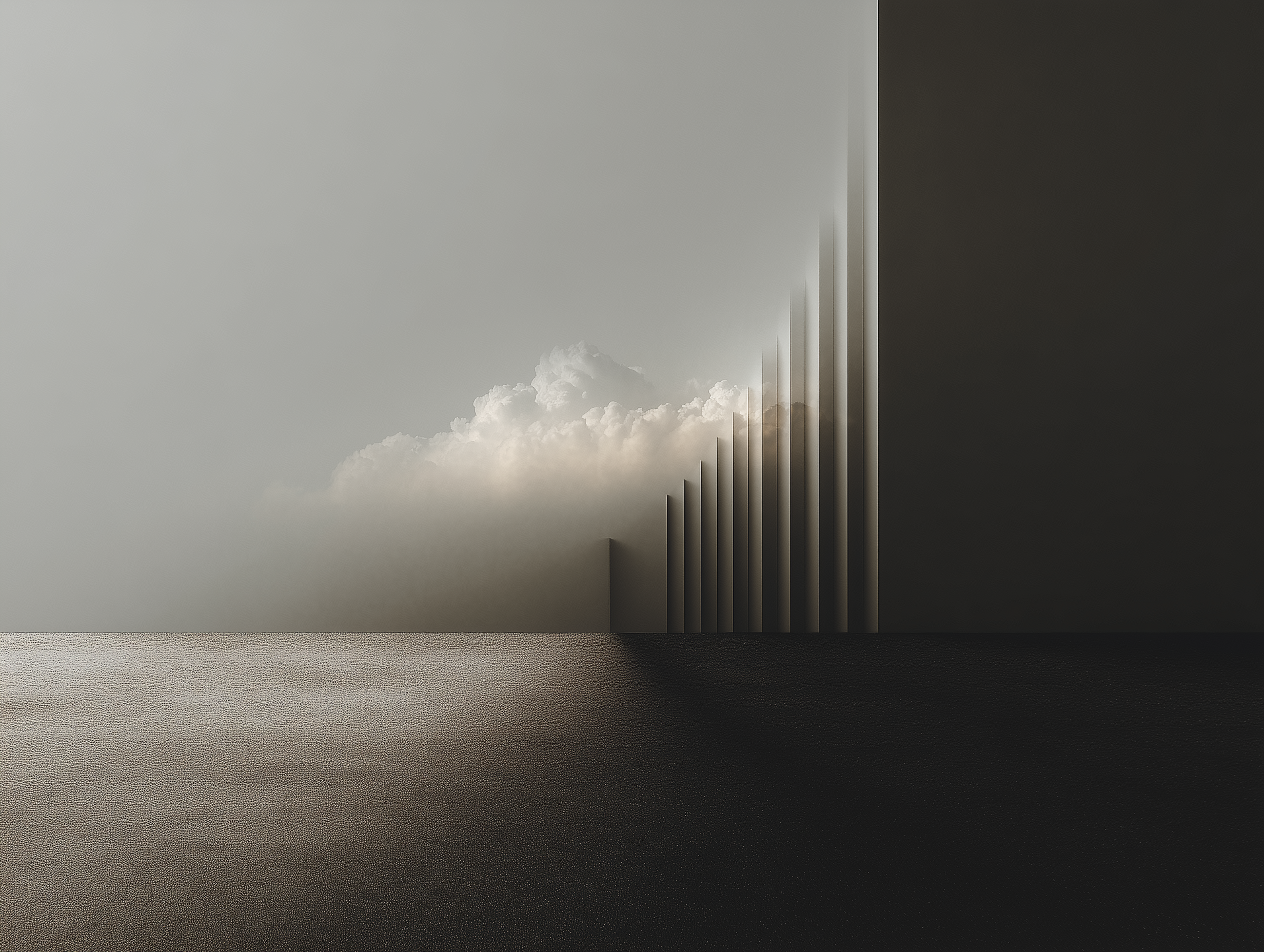 Abstract architectural forms emerging from a shifting horizon, representing long-duration strategy, global positioning, and structural advantage across markets